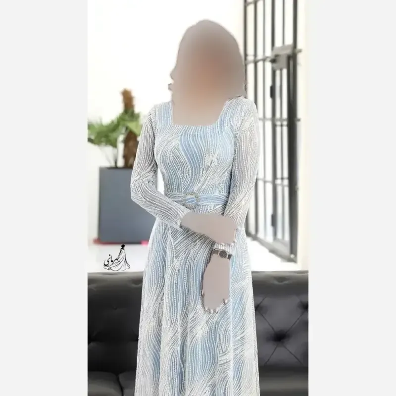 پیراهن ماکسی زنانه سایز بزرگ شاین برجسته کمربنددار قد 150 - تصویر 7