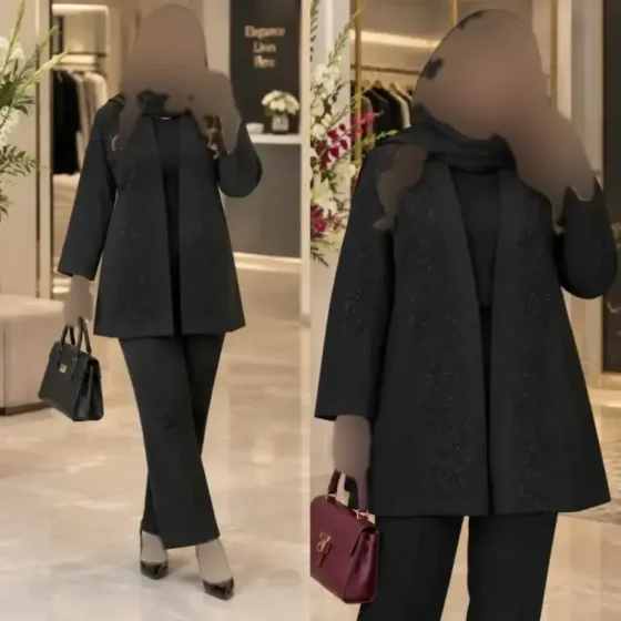 مانتو کت نگینی مجلسی جنس مازراتی رنگ مشکی سایز یک و دو