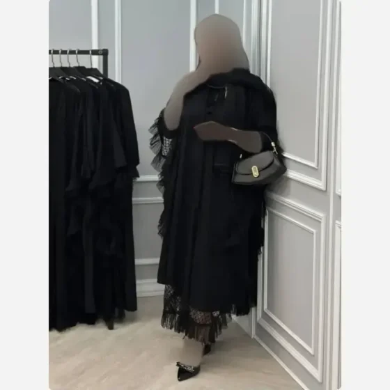 ست رویه و سارافون بهارنارنج رنگ مشکی جنس رویه دانتل زیره بوگاتی فری سایز
