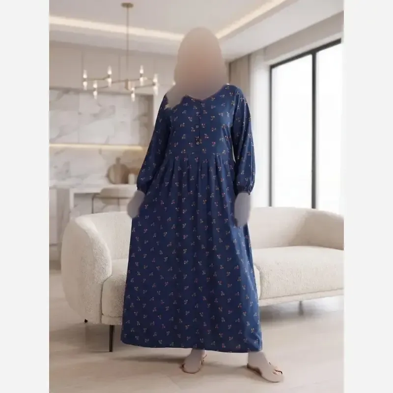 پیراهن گلدار جلو دکمه نخی سایز بزرگ - تصویر 3
