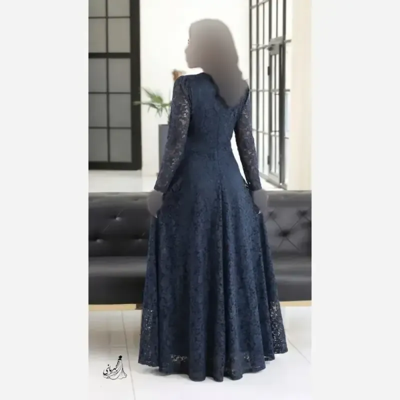 پیراهن مجلسی زنانه دانتل سنگدوزی شده مدل سارا رنگ مشکی و سبز سایز بزرگ - تصویر 10