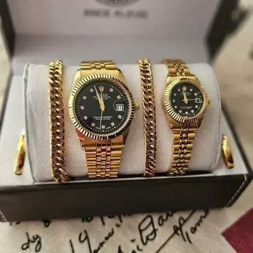ست ساعت بندچرمی رومانسون طرح سه موتوره با تقویم و جعبه کادویی - تصویر 2