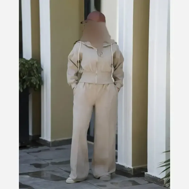 ست پاییزی زنانه ضخیم و گرم هودی کلاهدار و شلوار جاگر یا بگ فریسایز فوتر اویشو دورو - تصویر 11