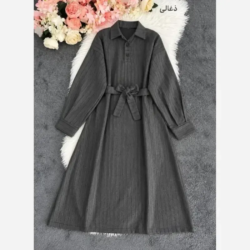 پالتو توییت پشمی موهر دار کمربند دار بلند گرم پاییزه و زمستانه - تصویر 4