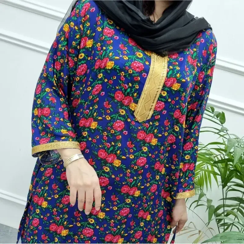 پیراهن ساحلی زنانه گلدار یقه طلا کوب جنس سوپر نخ اعلا فری سایز - تصویر 5