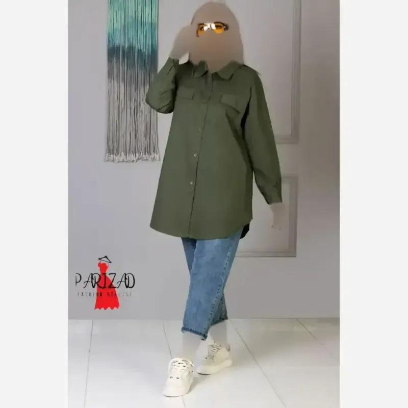 مانتو زنانه کتان اداری قد 85 سانت سایز بزرگ - تصویر 6