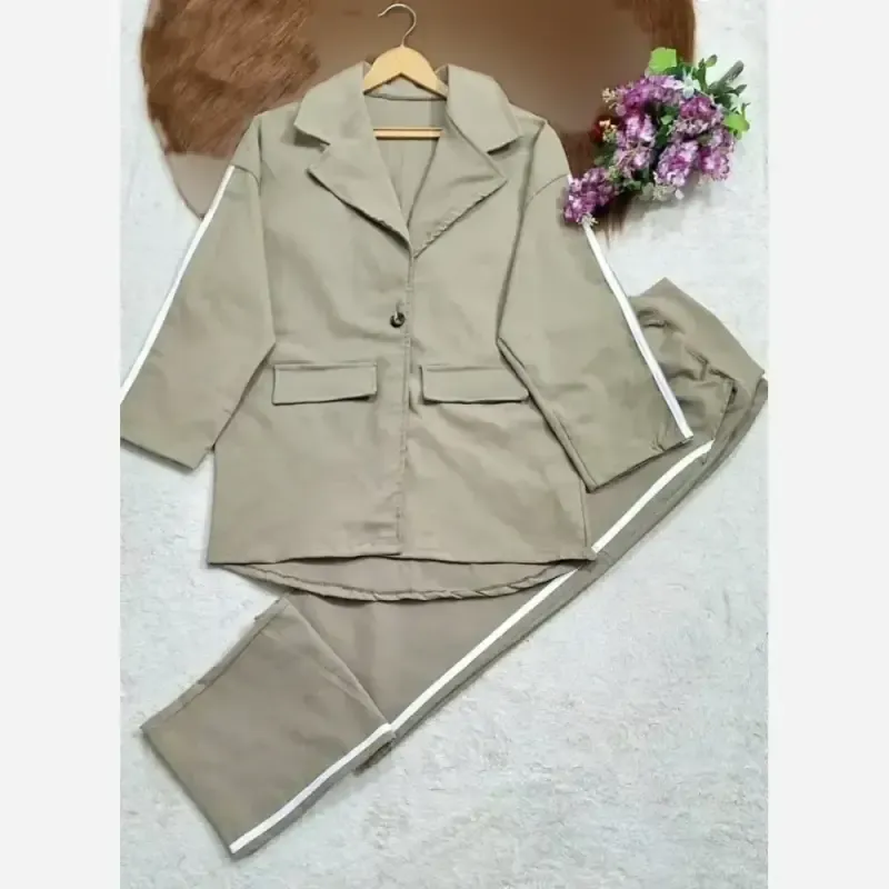 ست کت و شلوار اسپرت رها جنس کتان کش فری سایز رنگ سدری و خاکی - تصویر 2