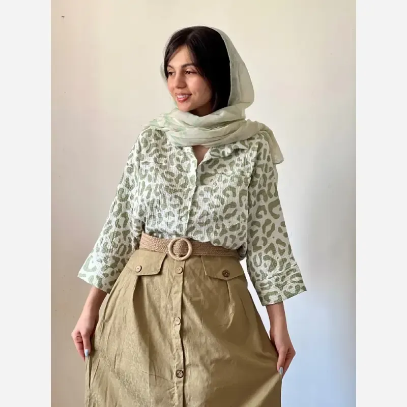 شومیز زنانه کریشه نخ تابستانه خنک فری سایز - تصویر 6