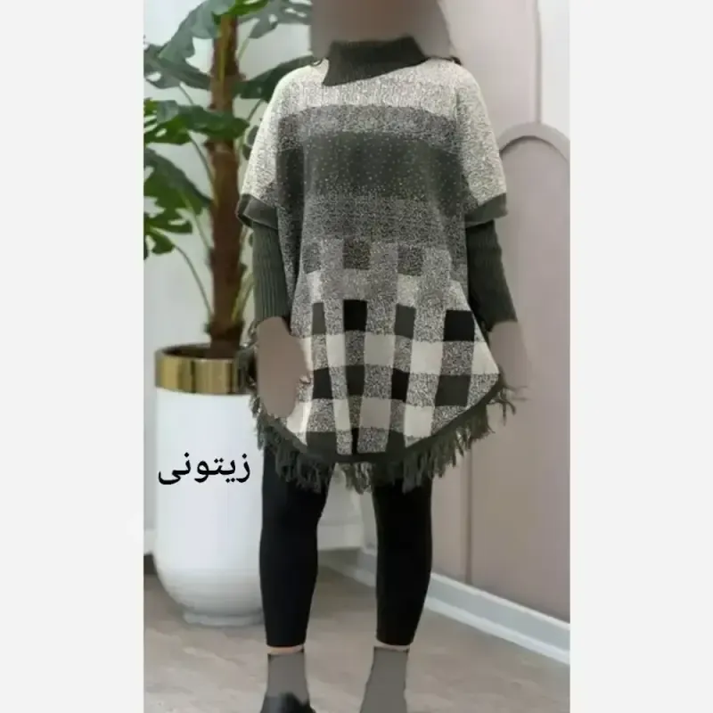 پانچ بافت طرح برفی آستین کشبافت فری سایز - تصویر 2