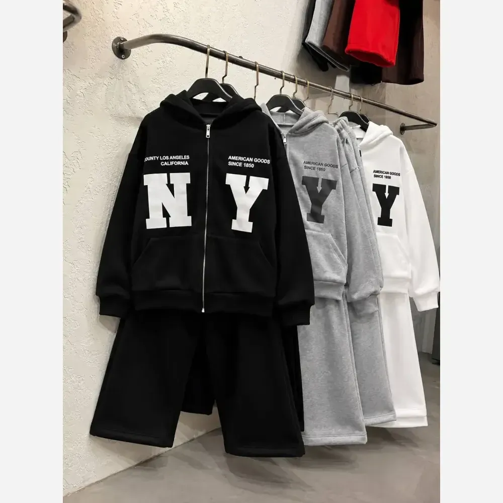سویشرت شلوار NY دورس داخل کرکی فری سایز ترند - تصویر 4