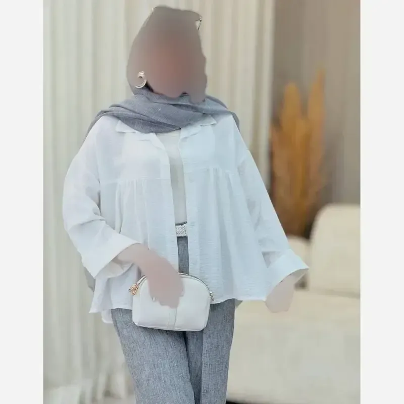 شومیز عروسکی مانتویی مدل دلا جنس پارچه شانتون فری سایز - تصویر 10