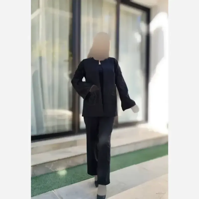 کت و شلوار زنانه طرح لاله جنس مازراتی و آستین فکورا رنگ مشکی - تصویر 14