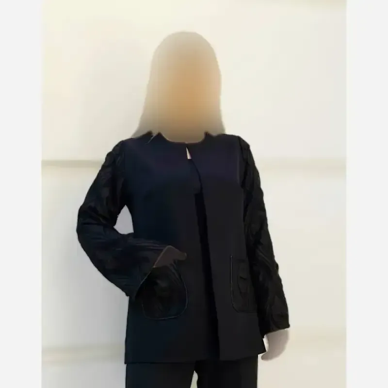 کت و شلوار زنانه طرح لاله جنس مازراتی و آستین فکورا رنگ مشکی - تصویر 13