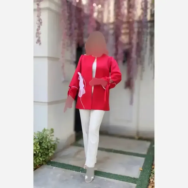 کت پاپیون کرپ مازراتی زنانه رنگ مشکی سرخابی کاربنی - تصویر 6
