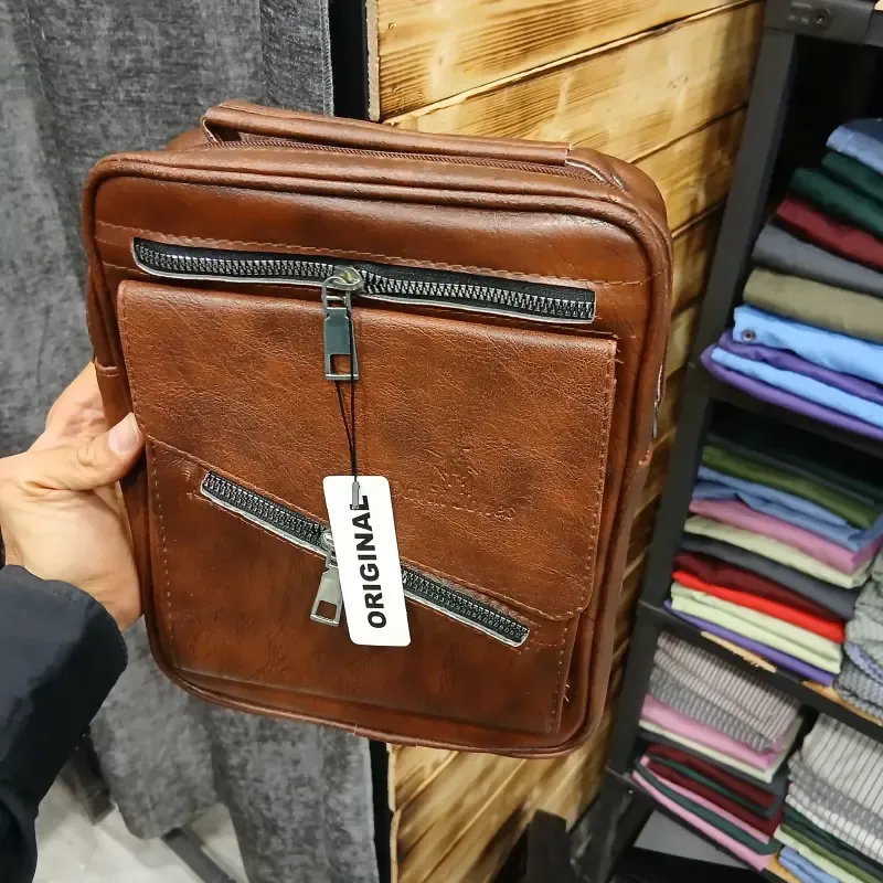 کیف دوشی اسپرت مردانه چرم مصنوعی طرح دیوید جونز مشکی و عسلی و قهوهای - تصویر 8