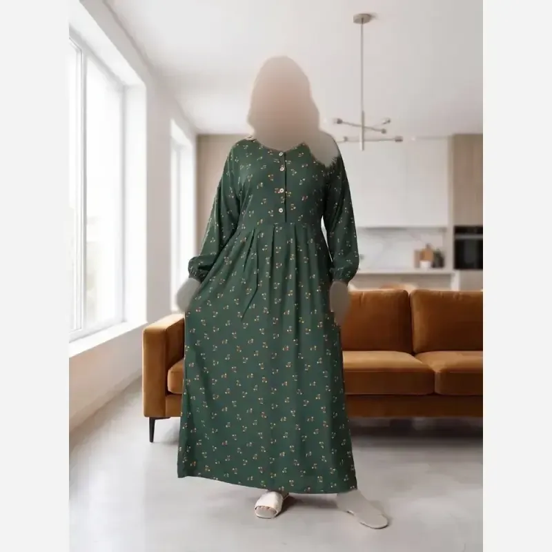 پیراهن گلدار جلو دکمه نخی سایز بزرگ - تصویر 5