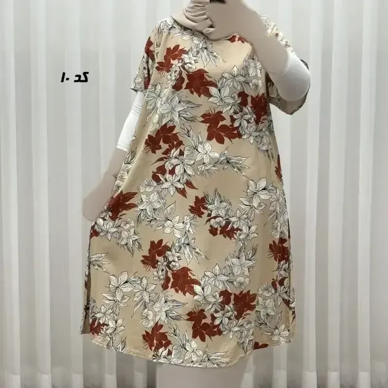 پیراهن کوتاه نخی طرح دار لامبادا نرم و لطیف فری سایز - تصویر 8