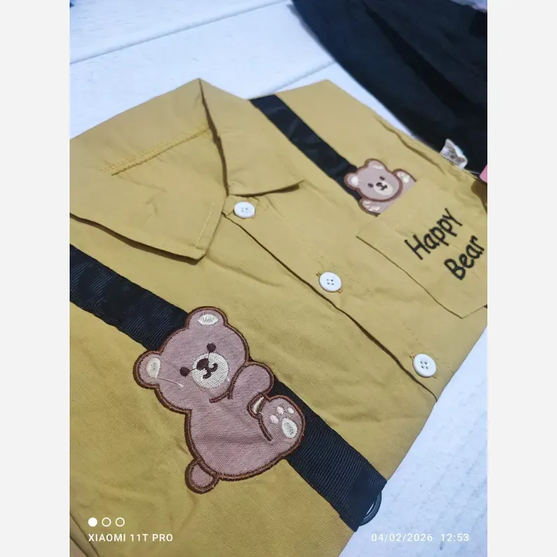 ست پیراهن و شلوار کبریتی بچگانه طرح خرس Happy Bear - تصویر 4