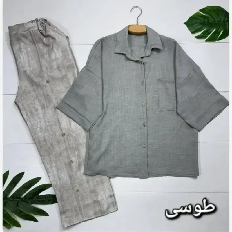 ست شومیز و شلوار زنانه جنس شانتون صوفیا سایز فری 38 تا 48