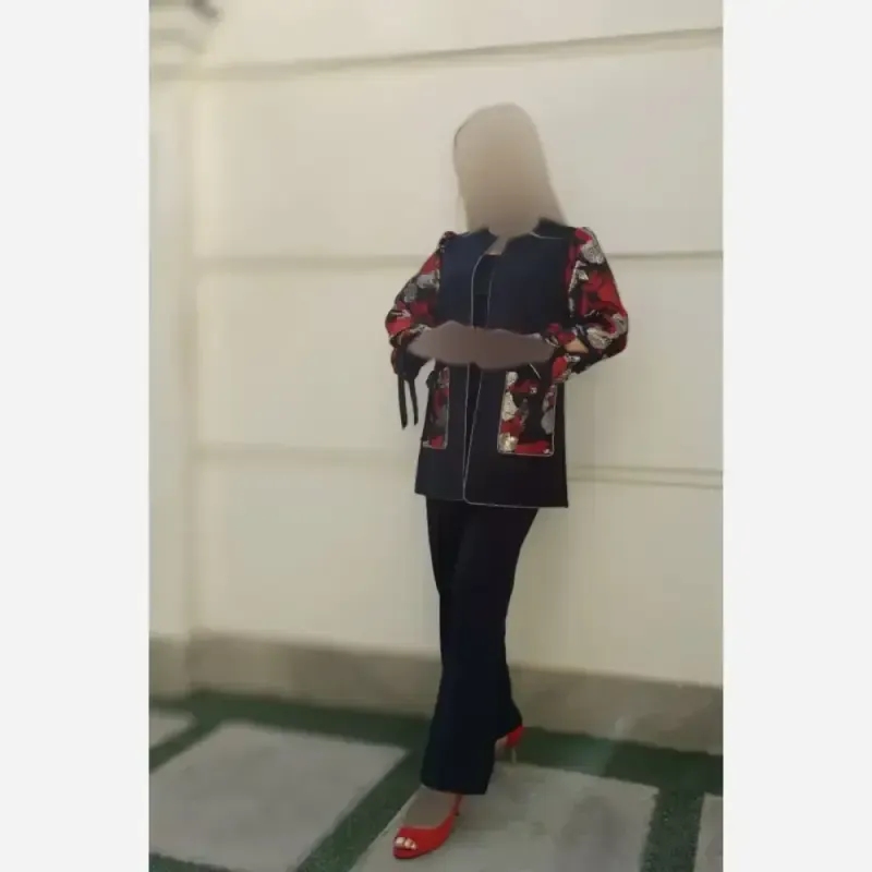 کت و شلوار زنانه طرح گلناز کرپ مازراتی آستین ژاکارد - تصویر 2