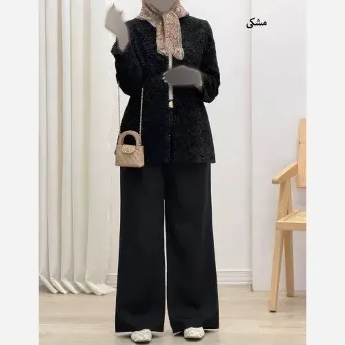 کت و شلوار مجلسی زنانه مدل آترین کت دانتل و شلوار سوپر مازراتی