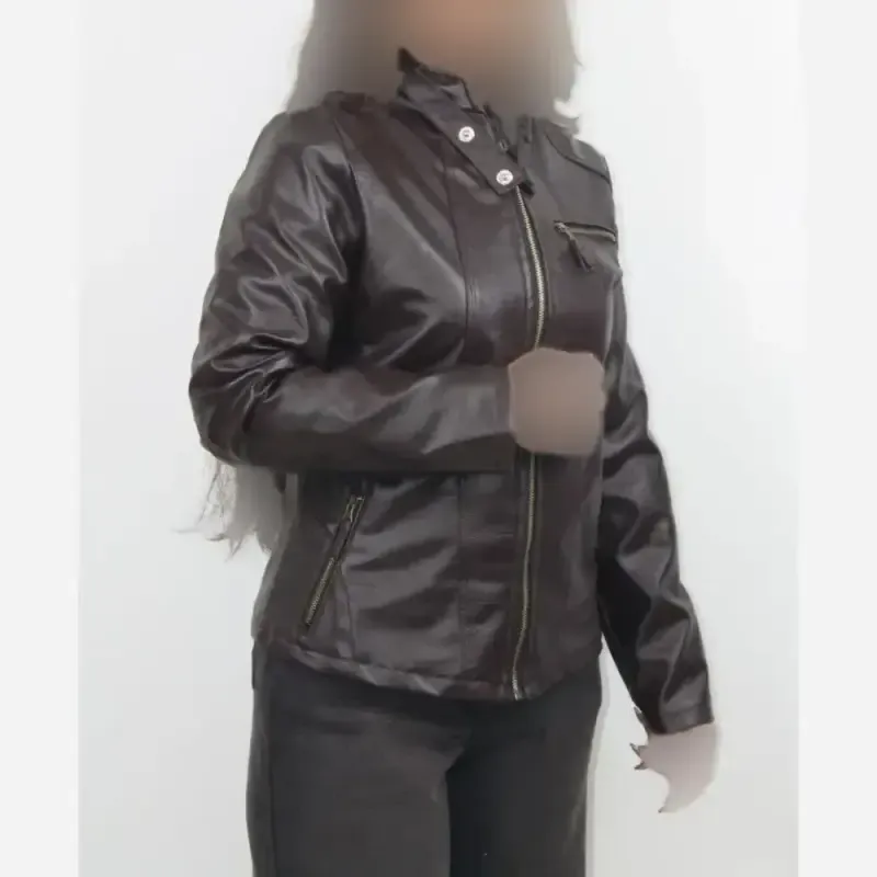 کت چرم زنانه مدل هورسا آستردار رنگ مشکی و قهوه ای تیره - تصویر 15