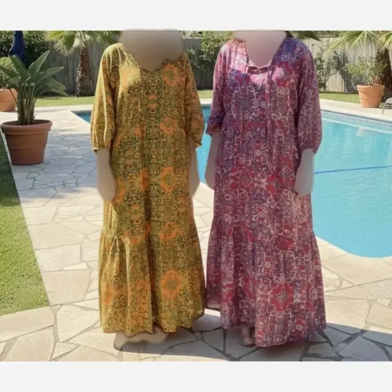 لباس ساحلی زنانه طرح فلور جنس بوگاتی فری سایز - تصویر 2