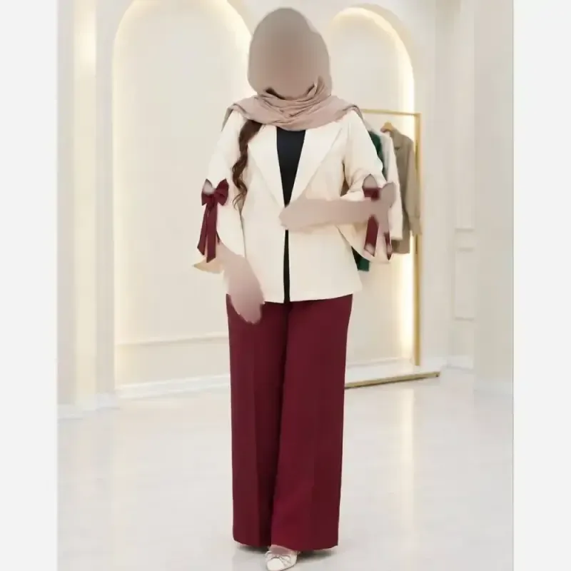 کت شلوار زنانه آستین پاپیون جنس مازراتی دبل رنگ مشکی کرم قهوه ای سرمه ای زرشکی