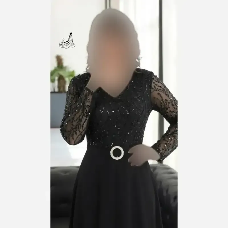 پیراهن مجلسی زنانه مدل چیچک بالاتنه حریر پولک ترک رنگ مشکی سایز بزرگ - تصویر 10