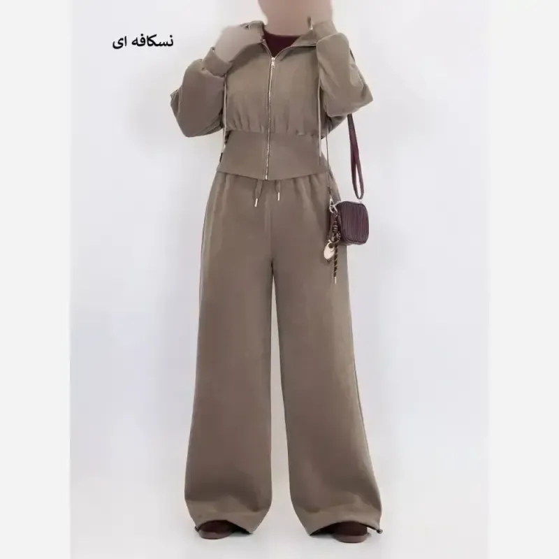 ست پاییزی زنانه ضخیم و گرم هودی کلاهدار و شلوار جاگر یا بگ فریسایز فوتر اویشو دورو - تصویر 10