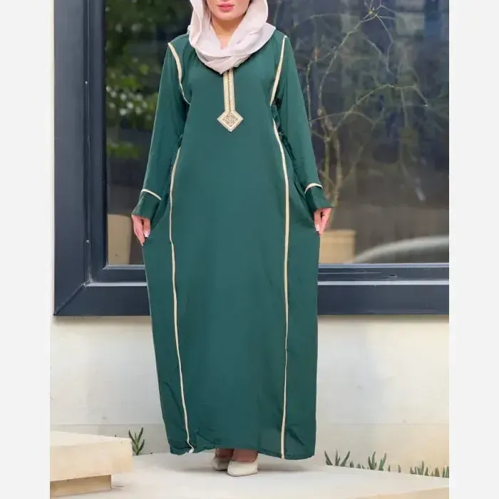 پیراهن نخی یال یقه گلدوزی تک رنگ فری سایز سایز 40 تا 52 - تصویر 3