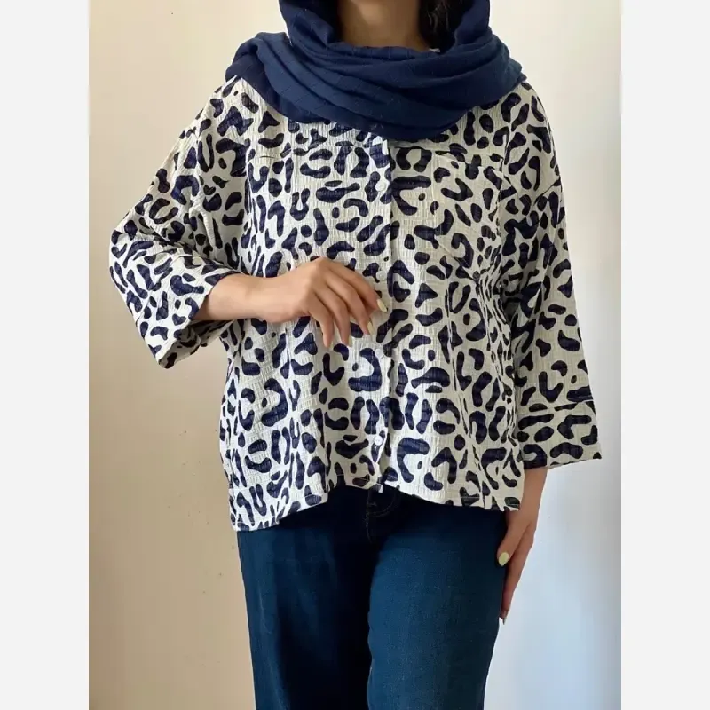 شومیز زنانه کریشه نخ تابستانه خنک فری سایز - تصویر 3
