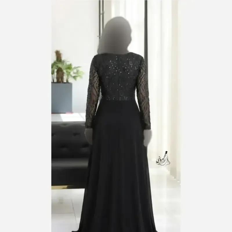 پیراهن مجلسی زنانه مدل چیچک بالاتنه حریر پولک ترک رنگ مشکی سایز بزرگ - تصویر 9