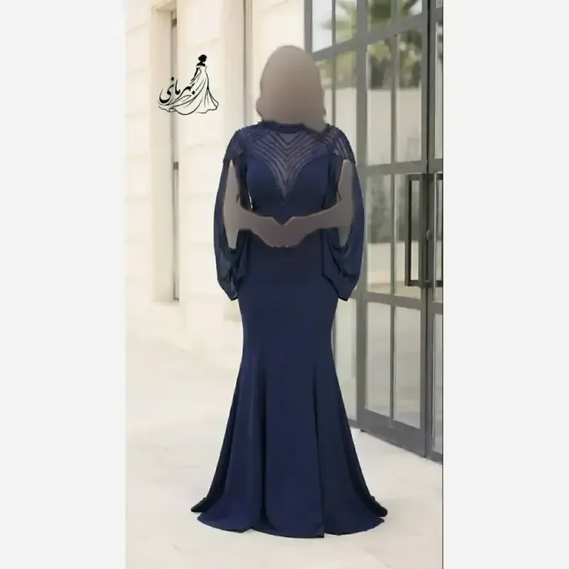 ماکسی مجلسی زنانه پارچه مازراتی سنگ کریستال دار قد 155 سایز 38 تا 50 رنگ مشکی و سورمه ای - تصویر 2