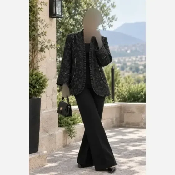 کت شلوار زنانه ژاکارد برجسته مجلسی مدل ترنم