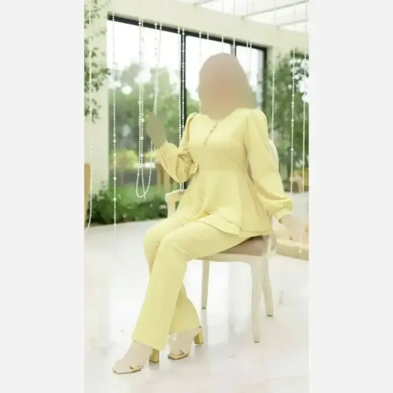 ست چهارتکه زنانه شومیز و شلوار کرپ مازراتی طرح ناز با تل و گردنبند - تصویر 11