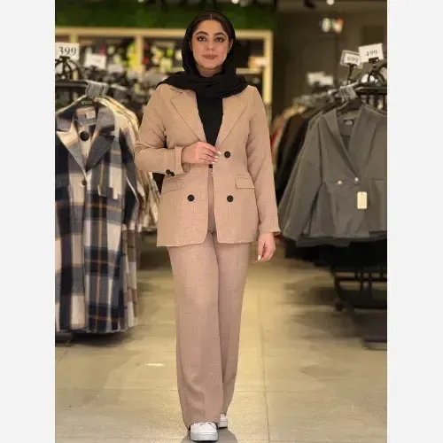 ست کت و شلوار زنانه جنس بابوس رنگ مشکی کرم استخونی سایز 38 تا 46 - تصویر 8