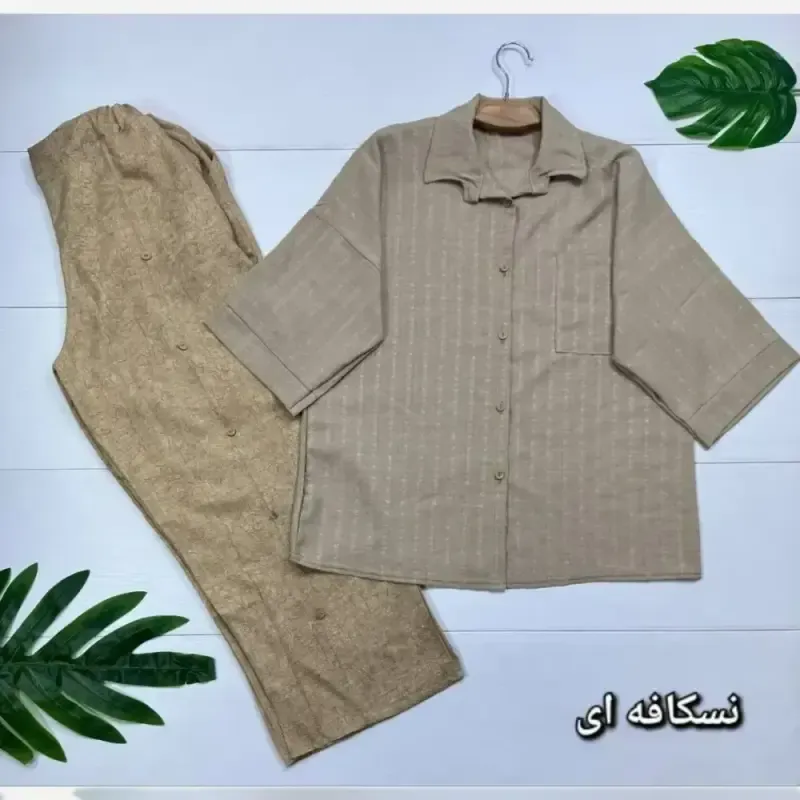 ست شومیز و شلوار زنانه جنس شانتون صوفیا سایز فری 38 تا 48 - تصویر 6
