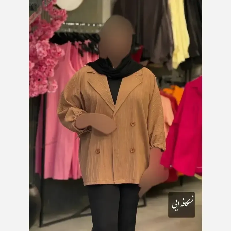 کاپشن بامبر زنانه جنس تافته گلیمی رنگ شکلاتی و طوسی فری سایز - تصویر 4