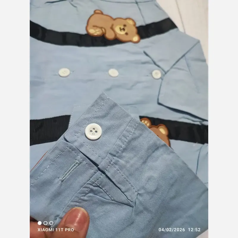 ست پیراهن و شلوار کبریتی بچگانه طرح خرس Happy Bear - تصویر 3