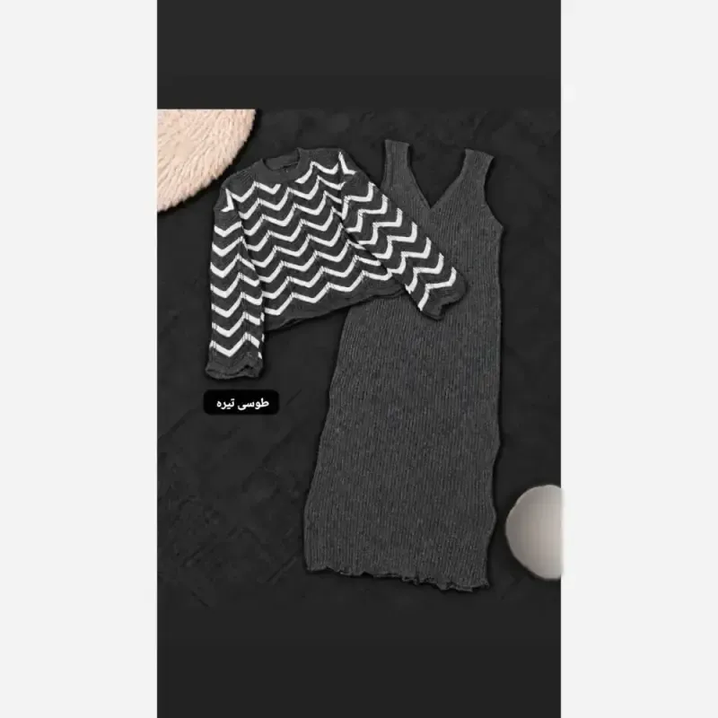 ست سارافون و کراپ بافت خط دار سه نخ درجه یک فری سایز - تصویر 7