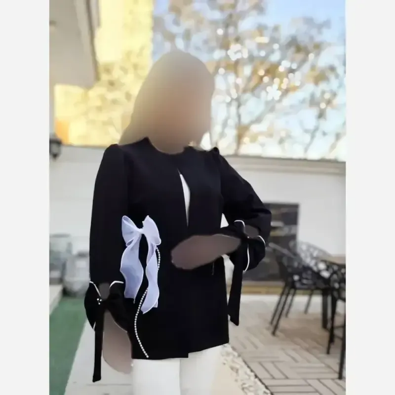 کت پاپیون کرپ مازراتی زنانه رنگ مشکی سرخابی کاربنی - تصویر 14