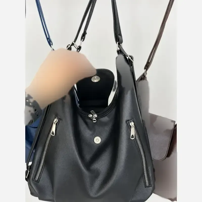 کیف دو کاره دوشی و کوله پشتی مشکی سورمه ای شکلاتی سایز 38 در 30 متریال وارداتی - تصویر 10