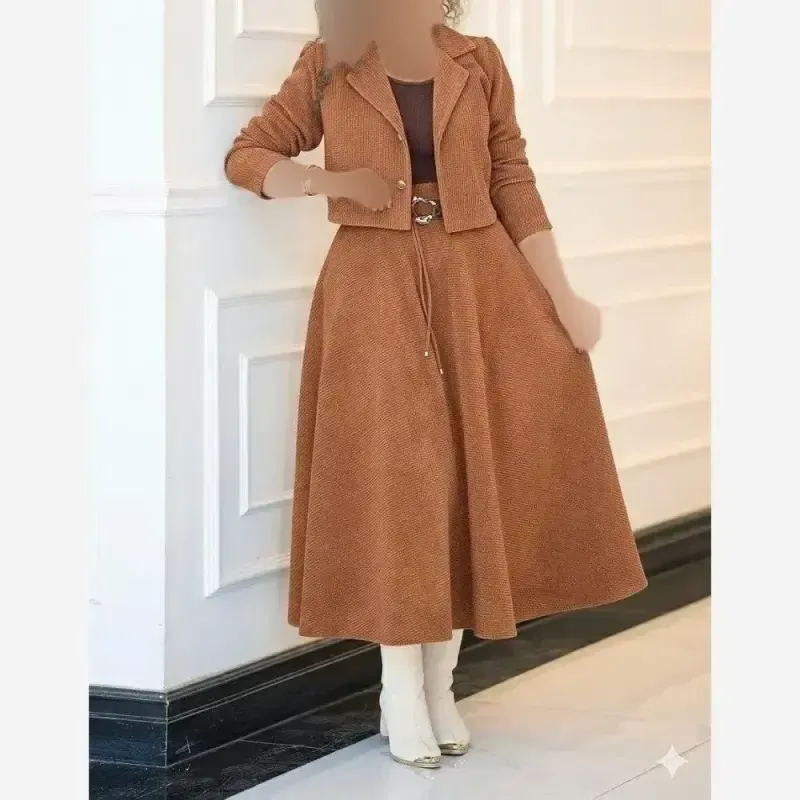 کت دامن مخمل کبریتی رعنا زنانه سایز بزرگ و معمولی - تصویر 3