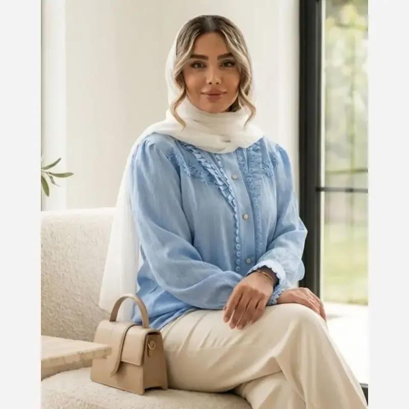 شومیز زنانه مدل حسنا جنس توکی کراش سایز بزرگ - تصویر 2