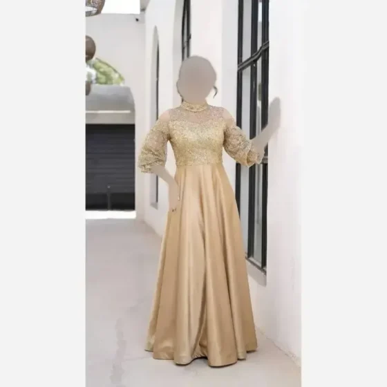 لباس مجلسی زنانه مدل پروانه جنس شاین و ساتن قد 150