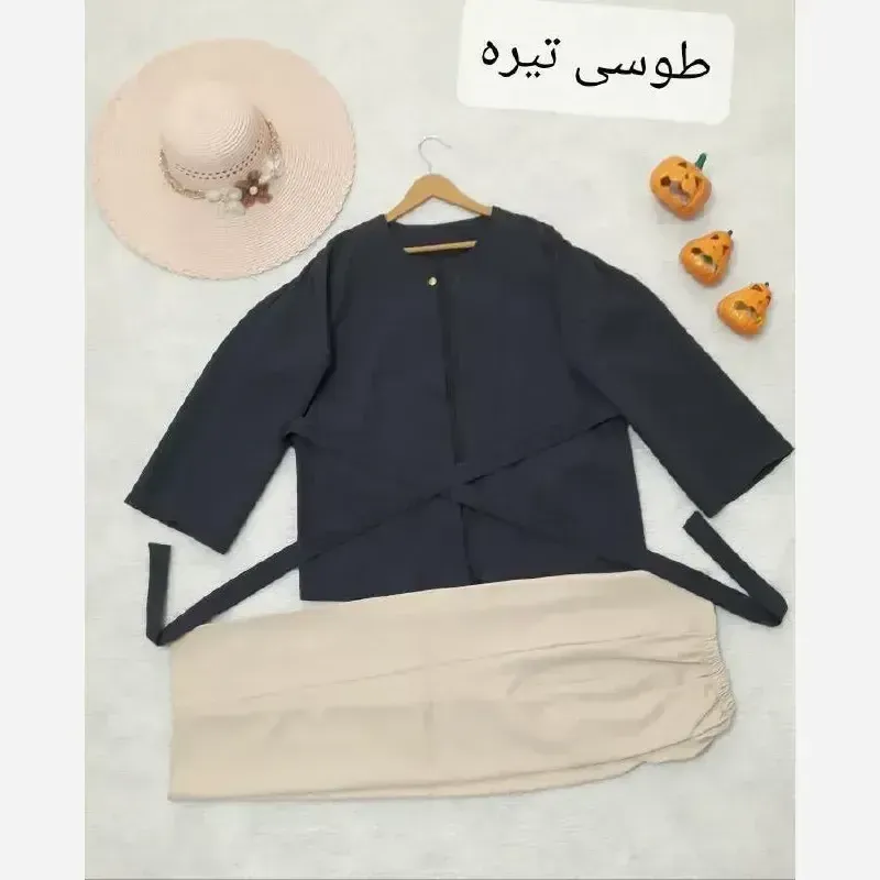 مانتو شلوار مازراتی شنیا کمربند دار سایز فری تا 46 - تصویر 2