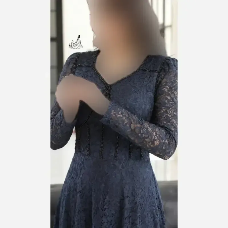 پیراهن مجلسی زنانه دانتل سنگدوزی شده مدل سارا رنگ مشکی و سبز سایز بزرگ - تصویر 11
