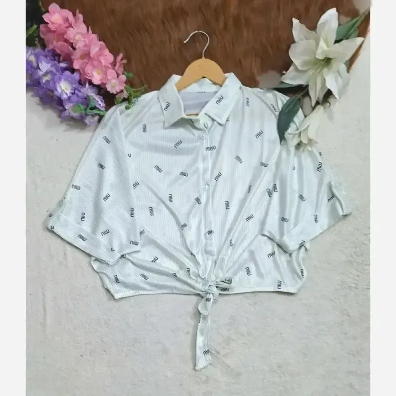 شومیز گره ای راه راه miu میو جنس پری صابونی کریستالی سایز فری سایه 38 تا 48 - تصویر 4