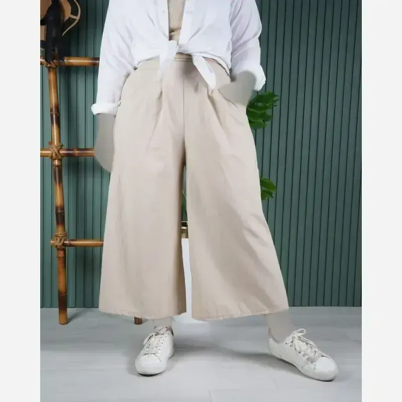 شلوار واید زنانه نخ لنین کاغذی فری سایز - تصویر 3